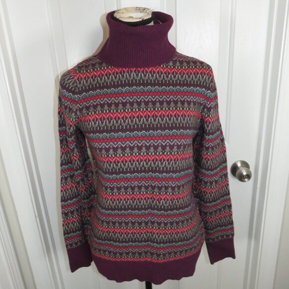 L.L. Bean Women’s Purple Cotton Cashmere Fair Isle Turtleneck Sweater Medium-Reg - Picture 1 of 8